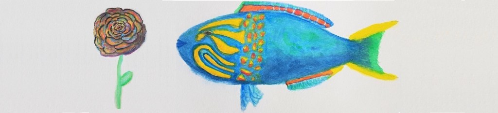 Peinture d'un Poisson à l'image du signe Solaire de Victor Hugo, accompagné d'une fleur colorée pour représenter l'art et la poésie.